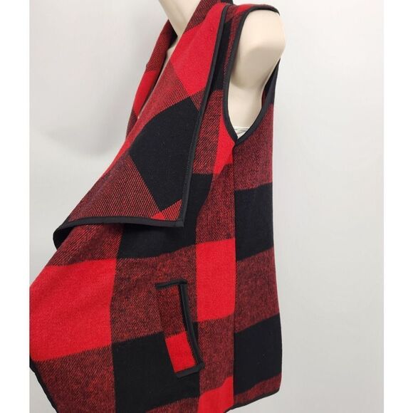 Open Sweater Vest Women's Size Large Buffalo Plaid Pockets Wide Lapel - Picture 5 of 13